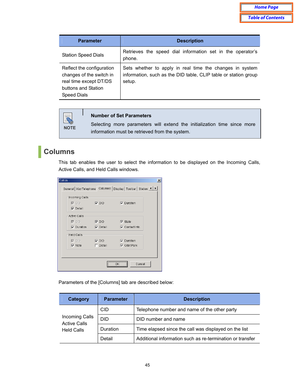 Columns | Samsung OfficeServ User Manual | Page 51 / 100