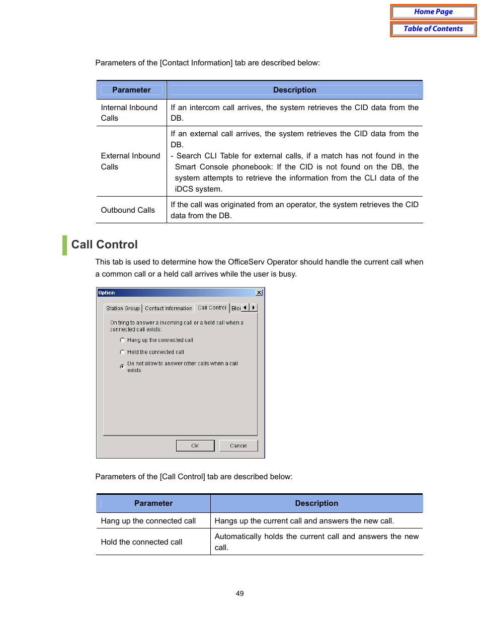 Call control | Samsung OfficeServ User Manual | Page 55 / 100