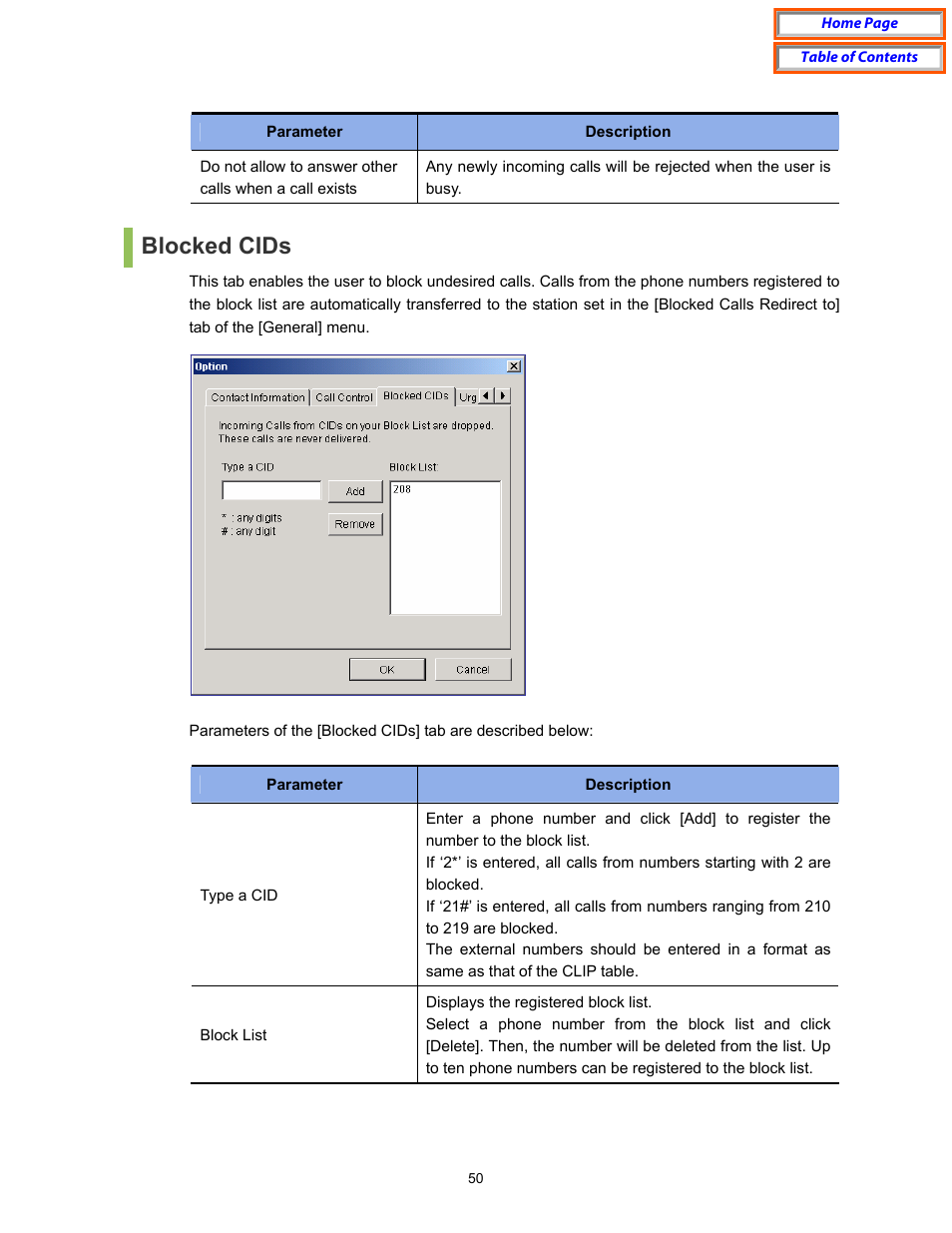 Blocked cids | Samsung OfficeServ User Manual | Page 56 / 100