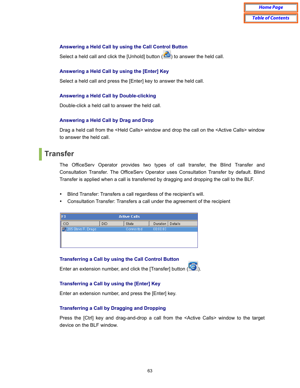 Transfer | Samsung OfficeServ User Manual | Page 69 / 100