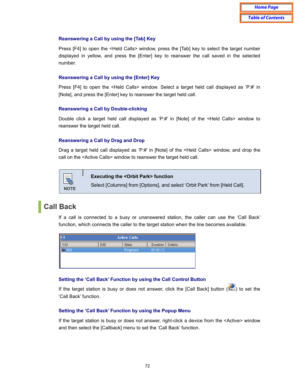 Call back | Samsung OfficeServ User Manual | Page 78 / 100