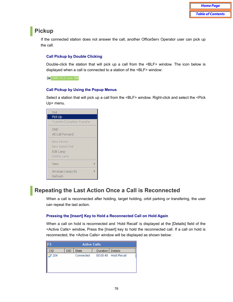 Pickup | Samsung OfficeServ User Manual | Page 82 / 100