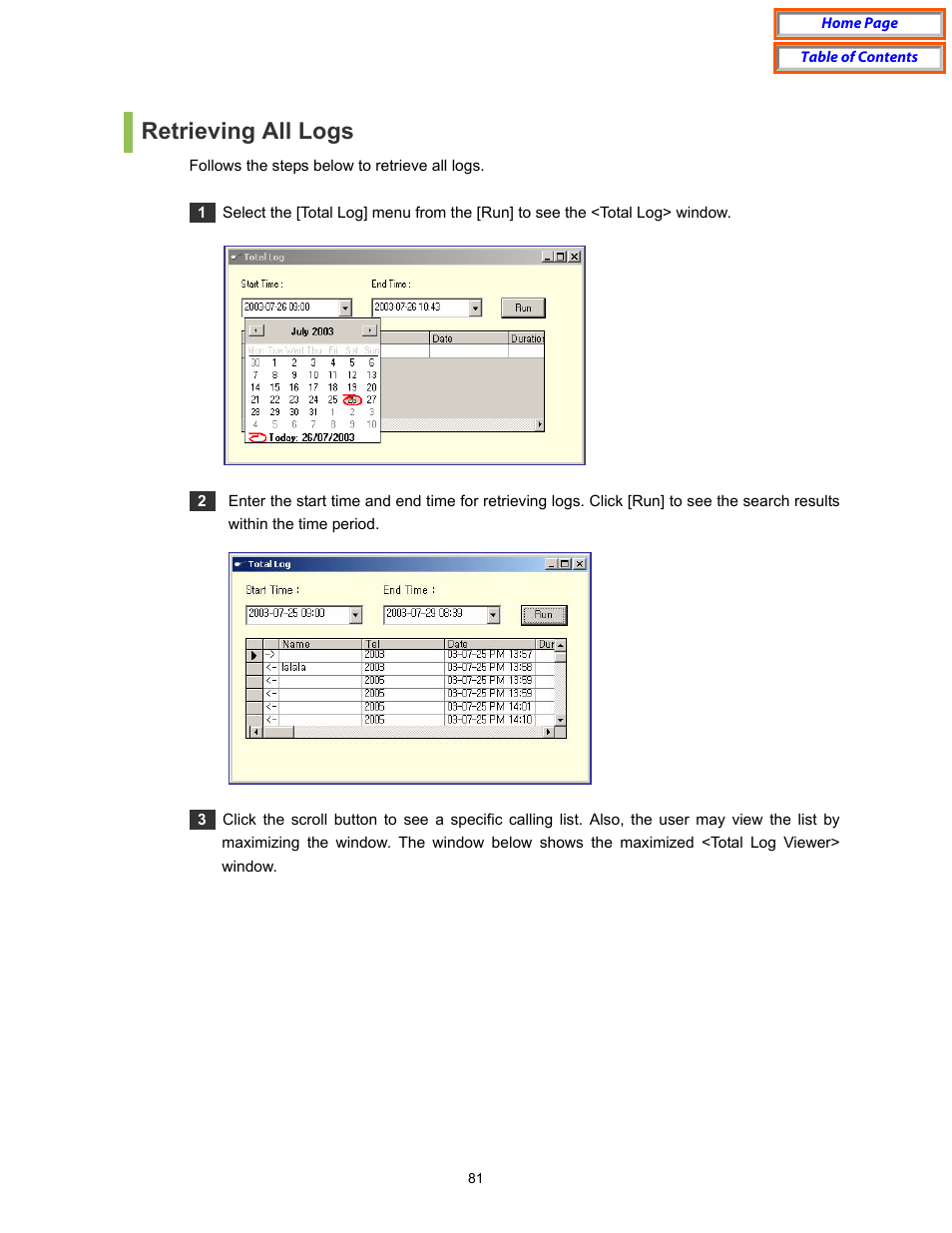 Retrieving all logs | Samsung OfficeServ User Manual | Page 87 / 100