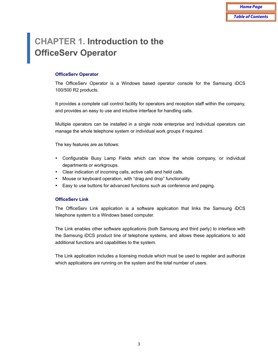 Chapter 1. introduction to the officeserv operator | Samsung OfficeServ User Manual | Page 9 / 100