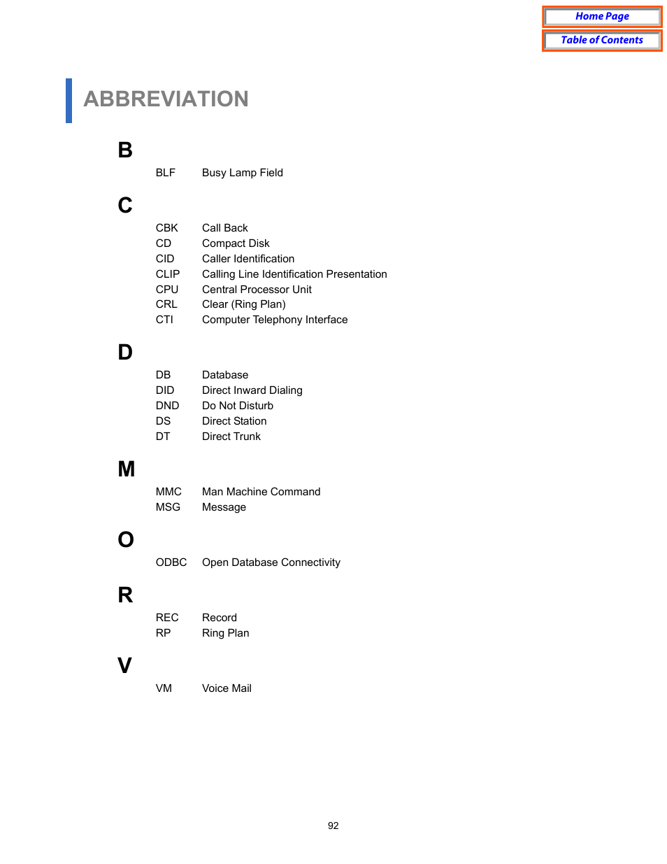 Abbreviation | Samsung OfficeServ User Manual | Page 98 / 100