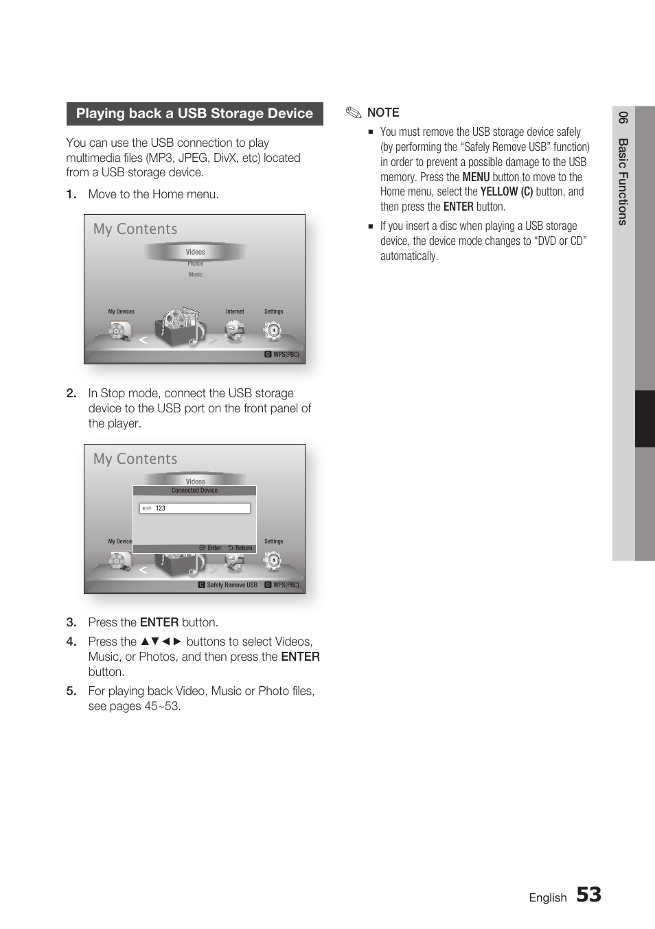 Playing back a usb storage device, My contents | Samsung BD-D7000 User Manual | Page 53 / 74
