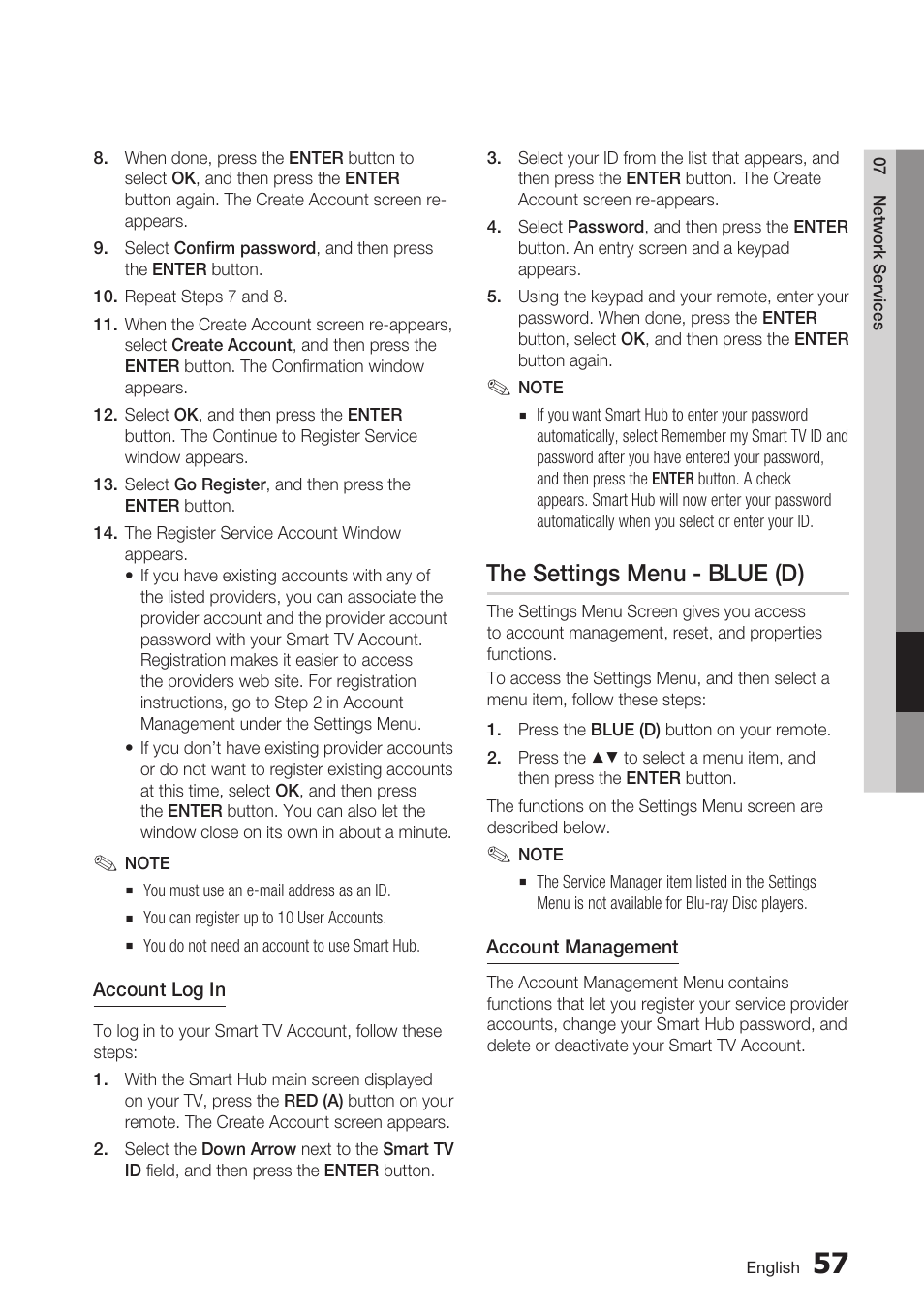 The settings menu - blue (d) | Samsung BD-D7000 User Manual | Page 57 / 74