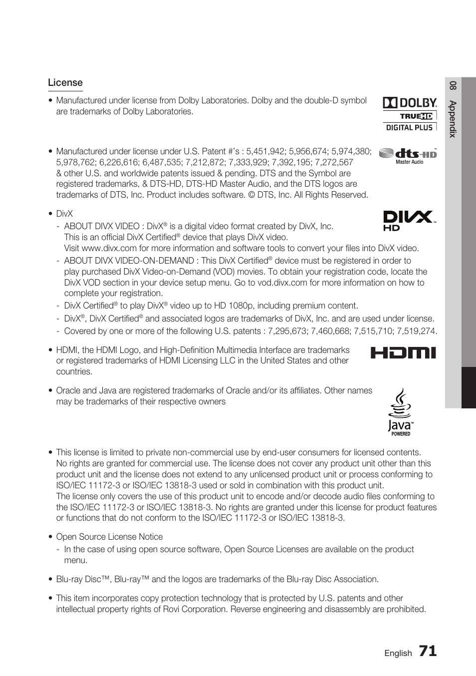 Samsung BD-D7000 User Manual | Page 71 / 74