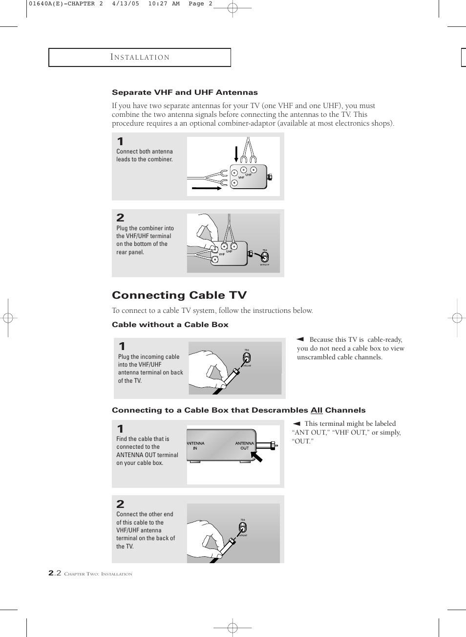 Connecting cable tv | Samsung CSL2099DV User Manual | Page 14 / 71