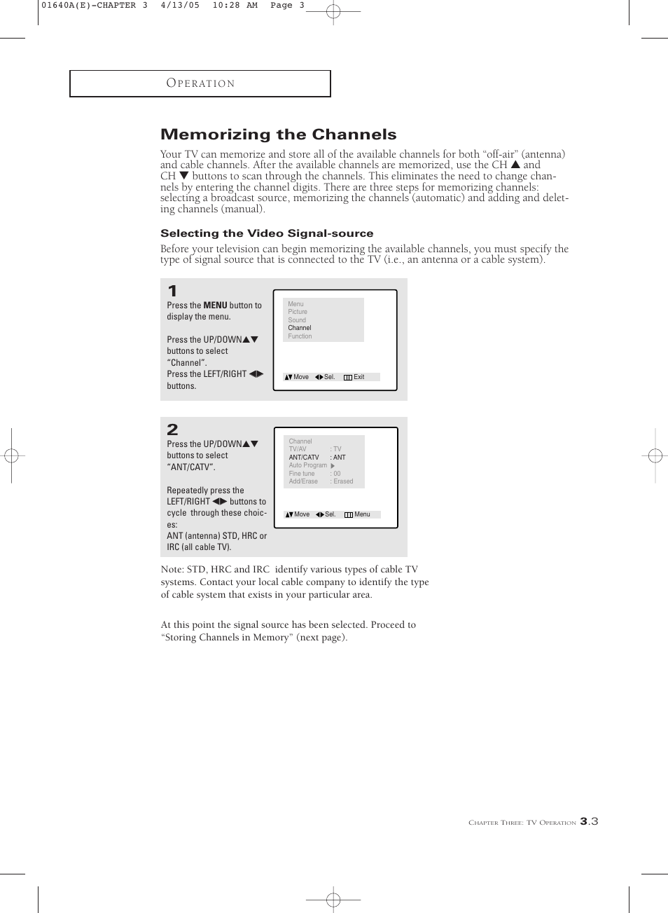 Memorizing the channels | Samsung CSL2099DV User Manual | Page 21 / 71