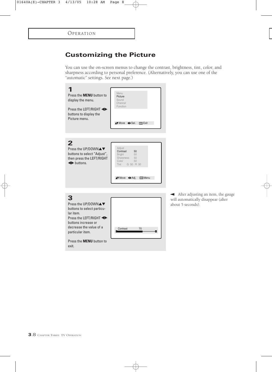 Customizing the picture | Samsung CSL2099DV User Manual | Page 26 / 71