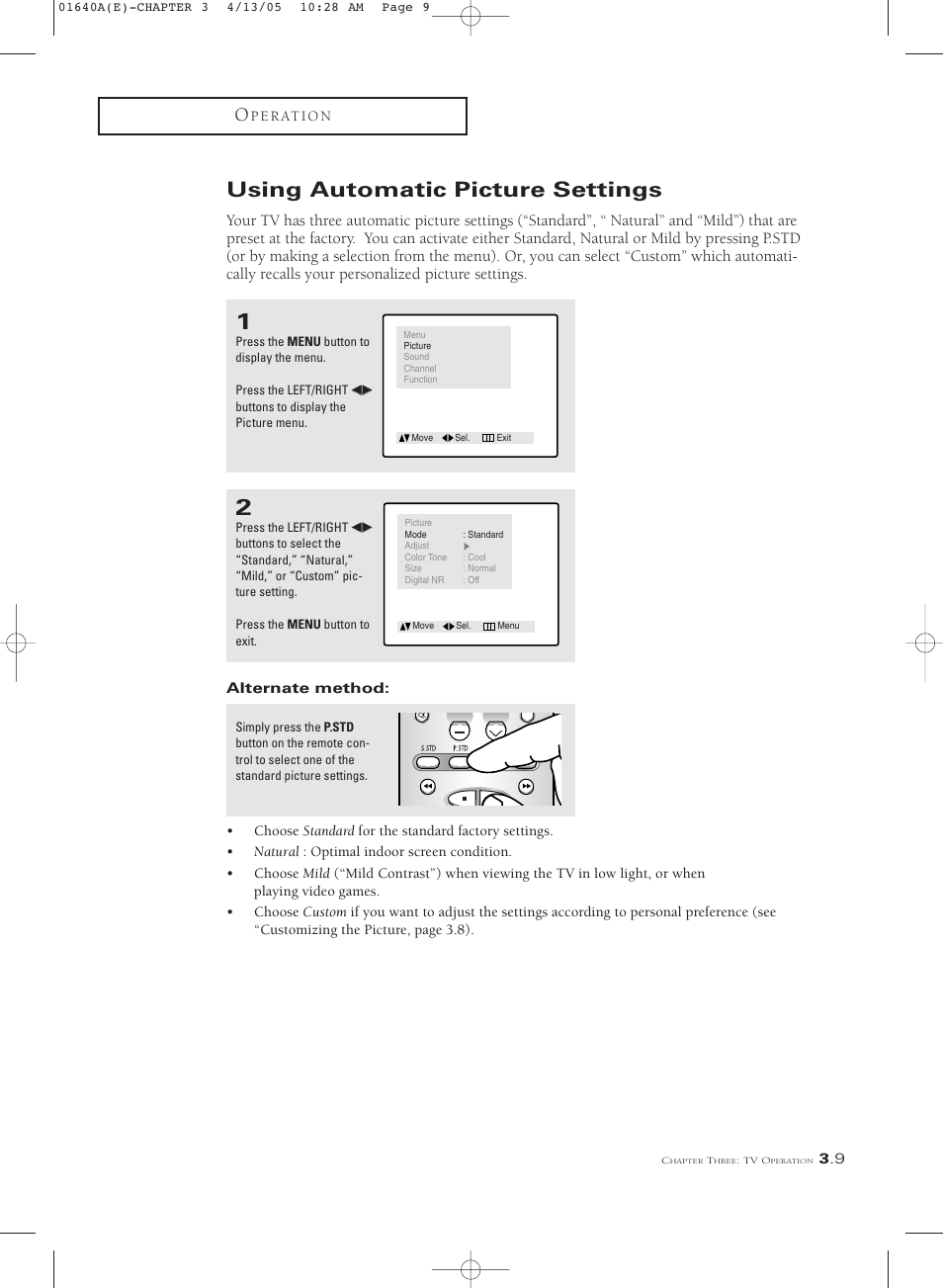 Using automatic picture settings | Samsung CSL2099DV User Manual | Page 27 / 71