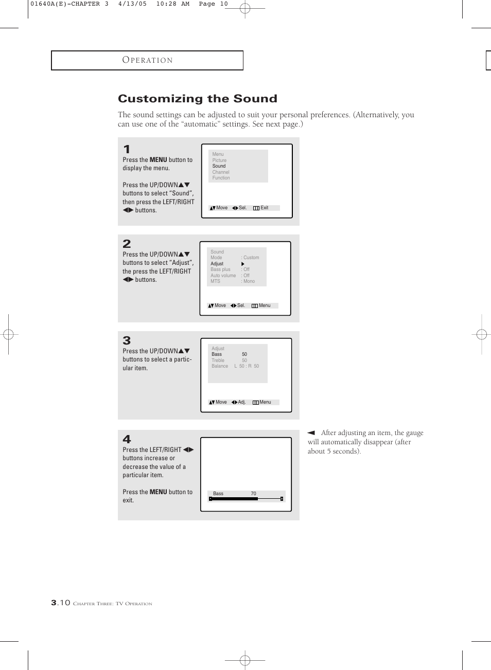Customizing the sound | Samsung CSL2099DV User Manual | Page 28 / 71
