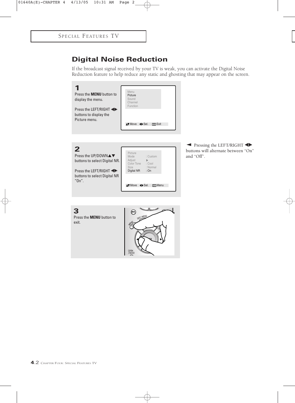Digital noise reduction | Samsung CSL2099DV User Manual | Page 32 / 71