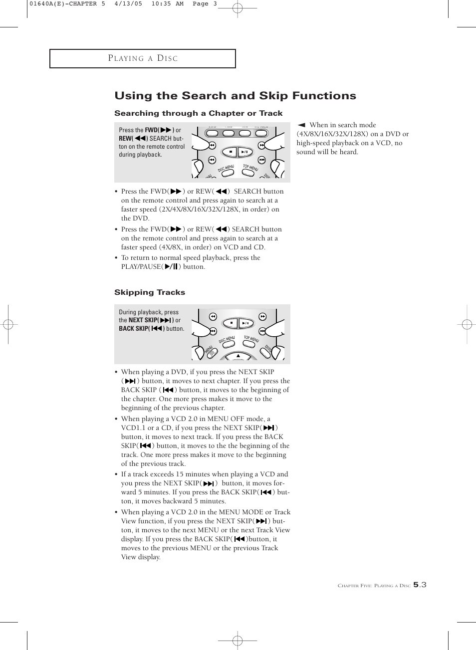 Using the search and skip functions | Samsung CSL2099DV User Manual | Page 49 / 71