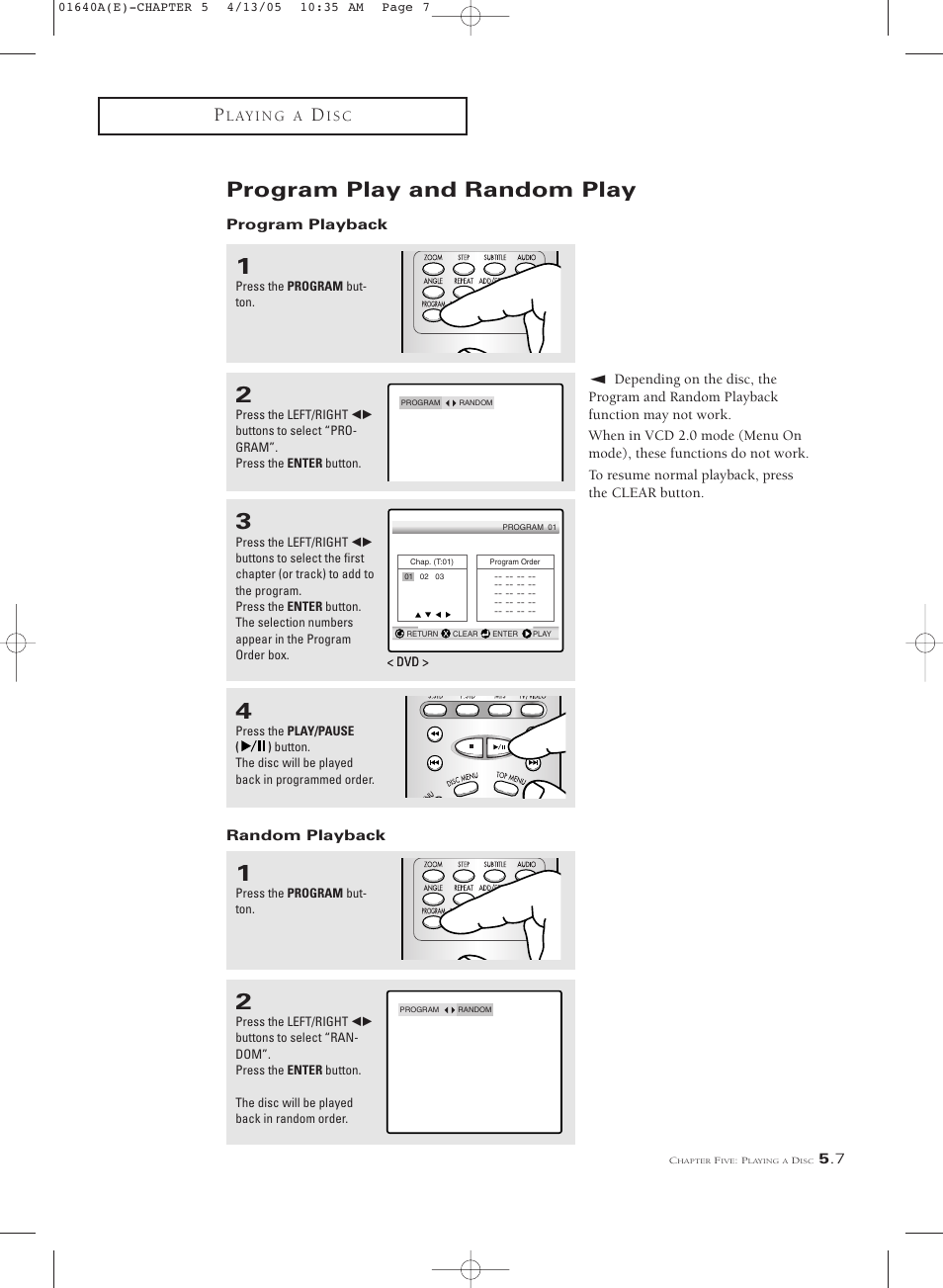 Program play and random play | Samsung CSL2099DV User Manual | Page 53 / 71