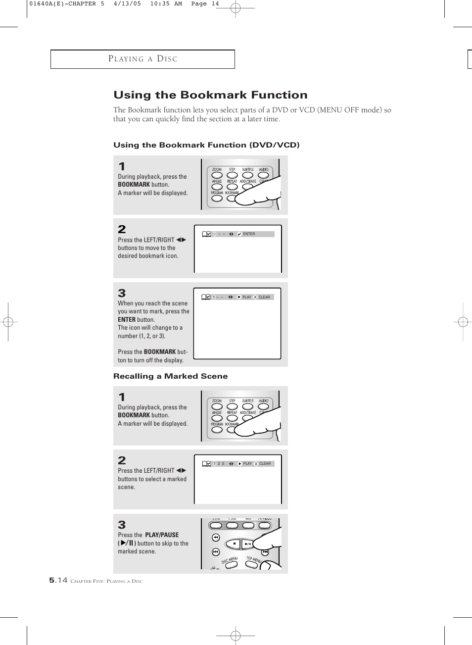 Using the bookmark function | Samsung CSL2099DV User Manual | Page 60 / 71