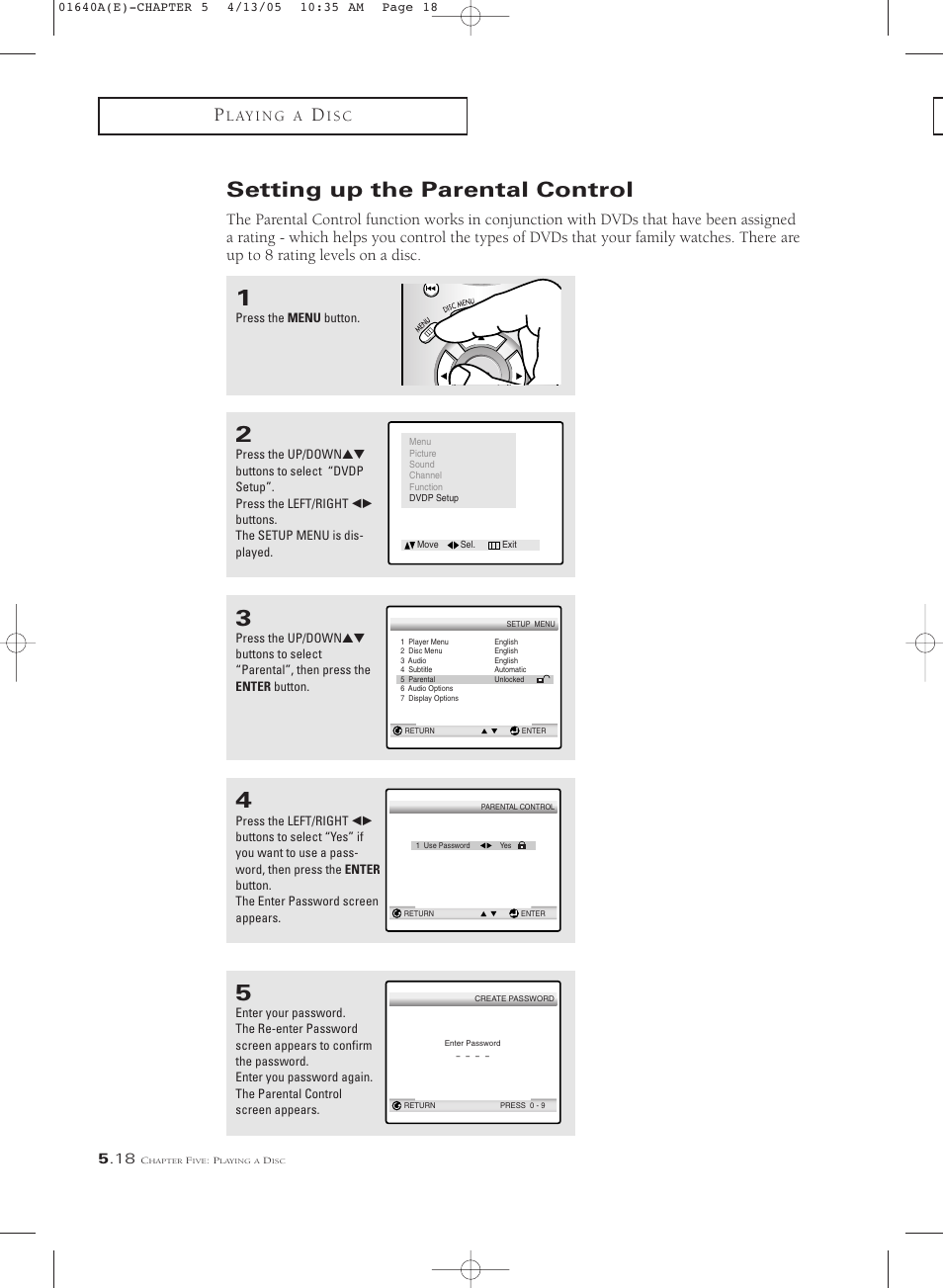 Setting up the parental control | Samsung CSL2099DV User Manual | Page 64 / 71