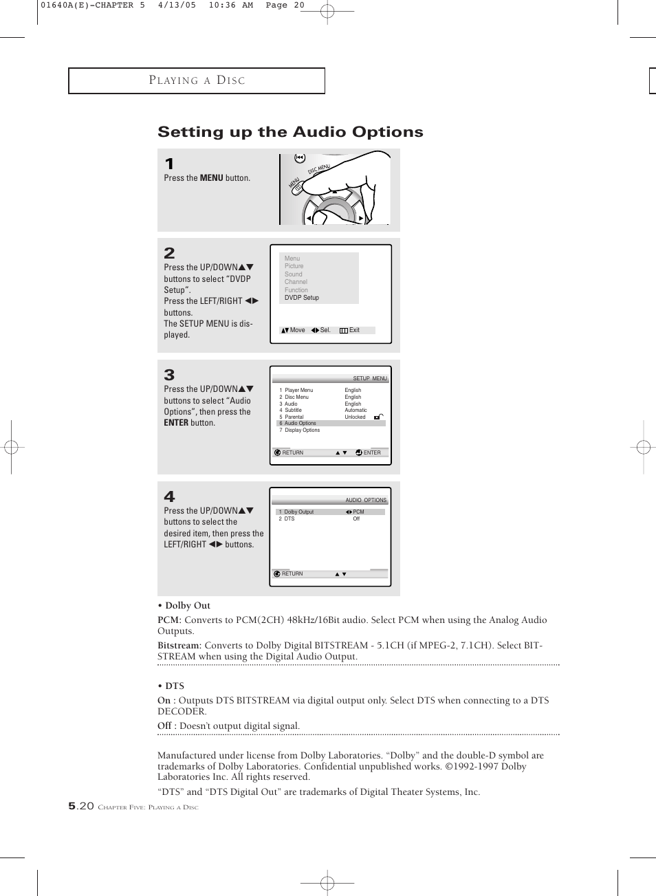 Setting up the audio options | Samsung CSL2099DV User Manual | Page 66 / 71
