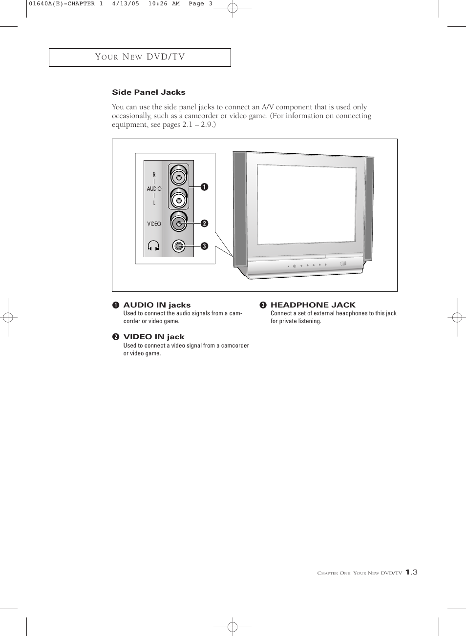 Side panel jacks, D v d / t v | Samsung CSL2099DV User Manual | Page 9 / 71