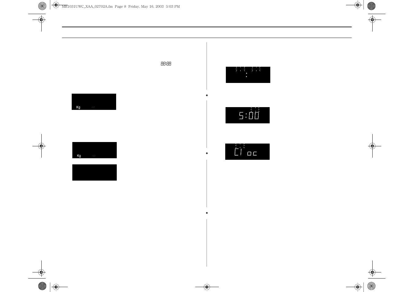 Operation, Turning on the power and selecting a weight, Setting the clock | Using the pause/cancel button | Samsung MR1031UWC User Manual | Page 8 / 26