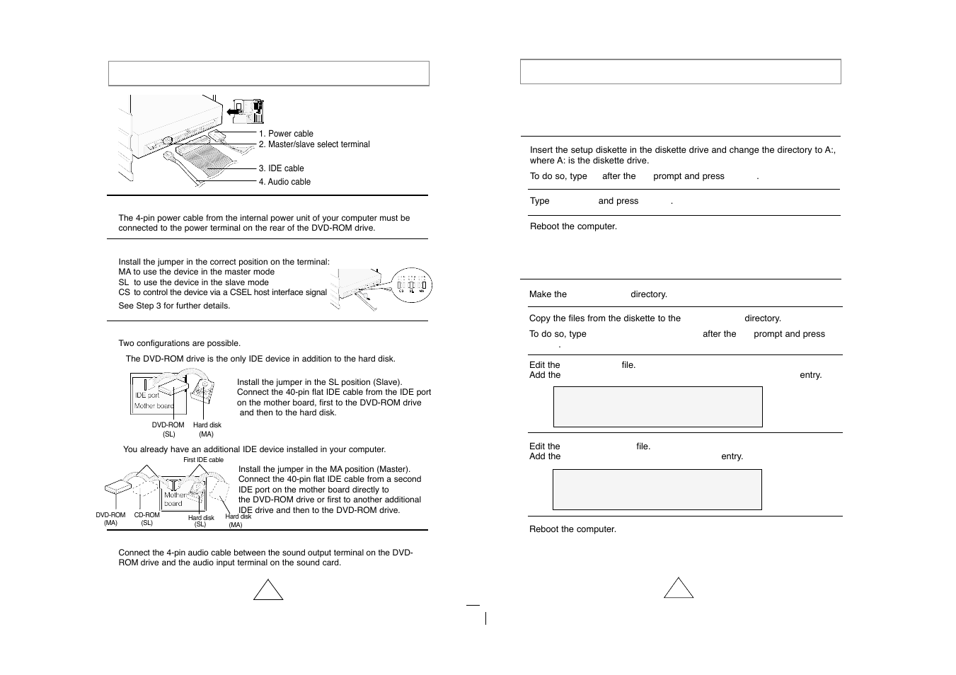 Connecting the cables, Setting up the device driver, Automatic setup | Manual setup | Samsung DVD-ROM drive User Manual | Page 3 / 5