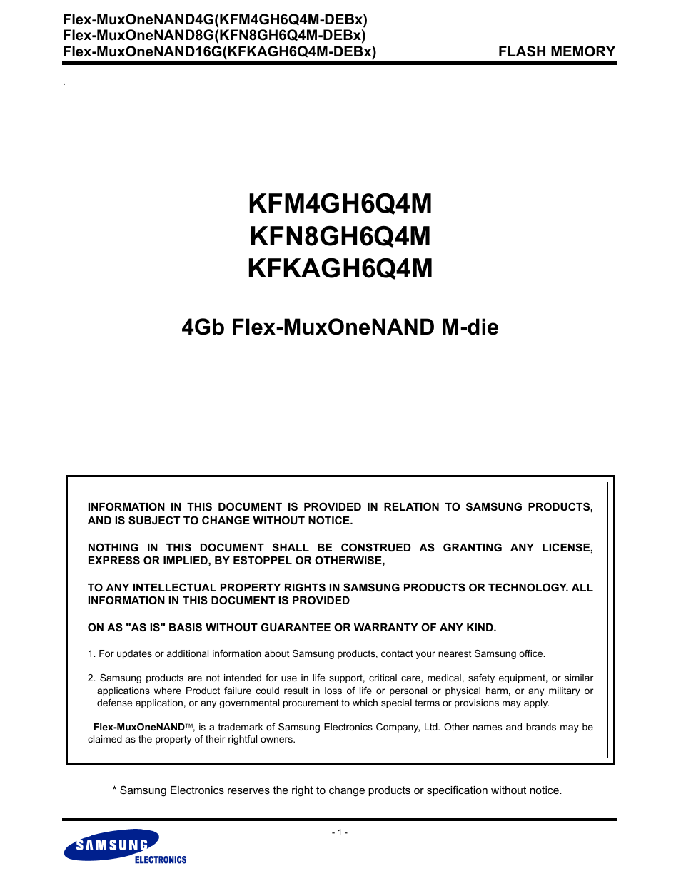 Samsung FLEX-MUXONENAND KFN8GH6Q4M User Manual | 142 pages