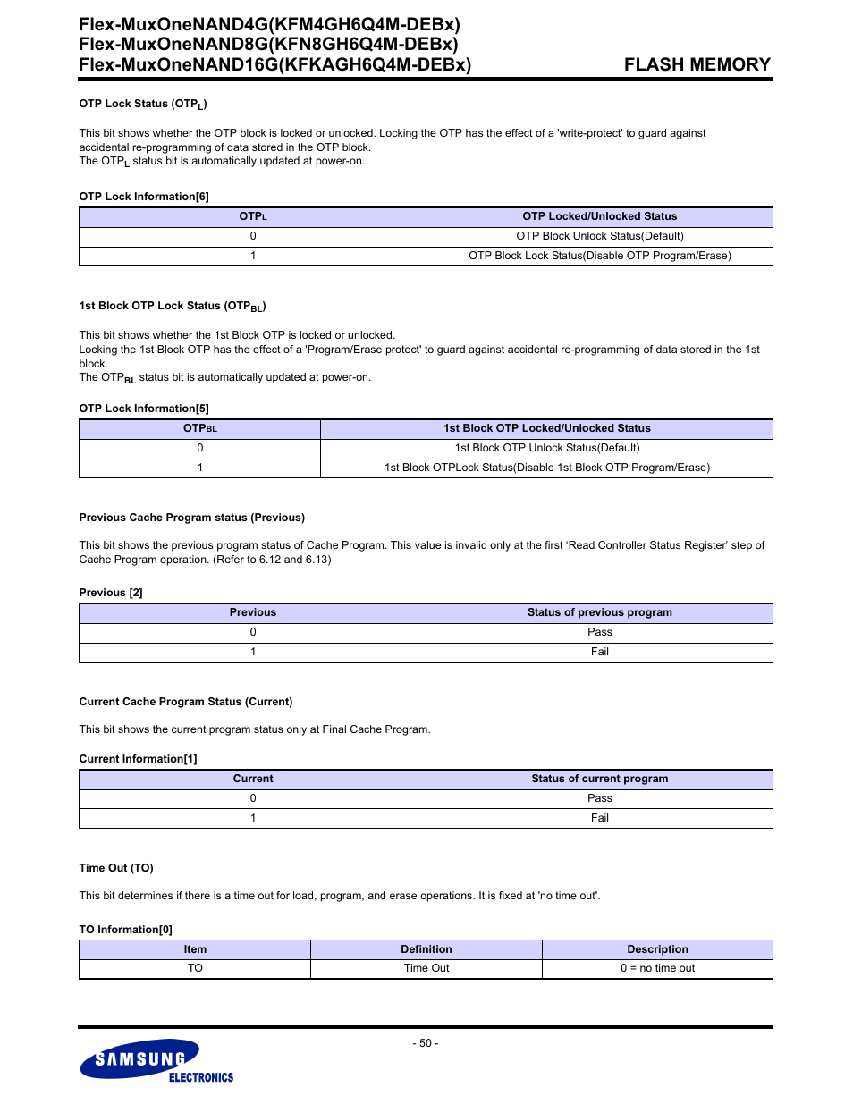 Flex-muxonenand4g(kfm4gh6q4m-debx) | Samsung FLEX-MUXONENAND KFN8GH6Q4M User Manual | Page 50 / 142