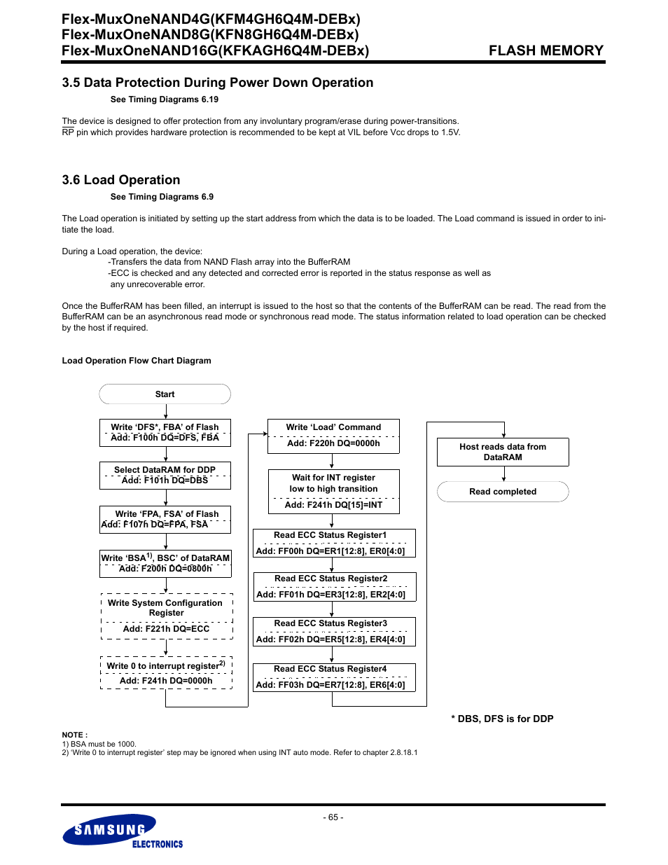 5 data protection during power down operation, 6 load operation, Flex-muxonenand4g(kfm4gh6q4m-debx) | Samsung FLEX-MUXONENAND KFN8GH6Q4M User Manual | Page 65 / 142