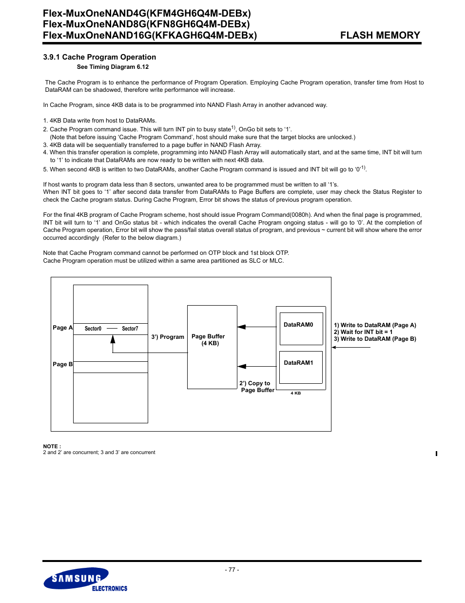 1 cache program operation, Flex-muxonenand4g(kfm4gh6q4m-debx) | Samsung FLEX-MUXONENAND KFN8GH6Q4M User Manual | Page 77 / 142