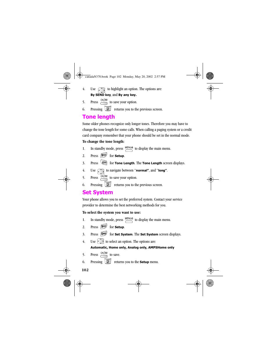 Tone length, Set system, Tone length set system | Samsung 20040414141622906 User Manual | Page 102 / 152
