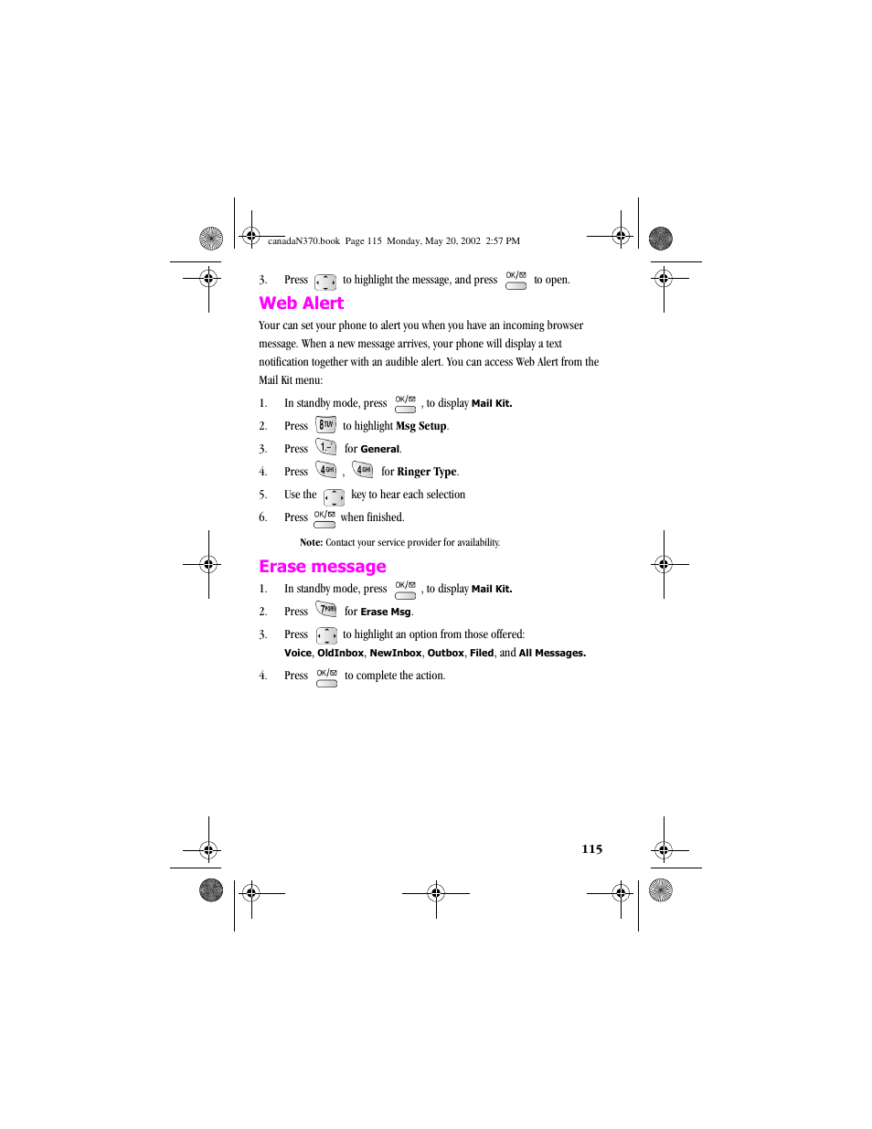 Web alert, Erase message, Web alert erase message | Samsung 20040414141622906 User Manual | Page 115 / 152