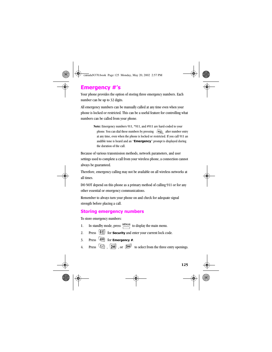 Emergency #’s | Samsung 20040414141622906 User Manual | Page 125 / 152