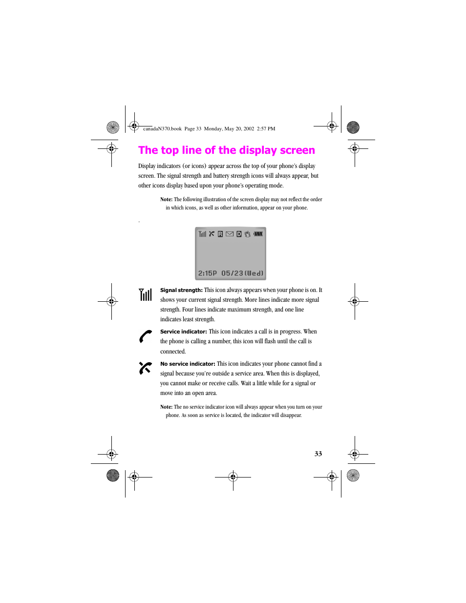 The top line of the display screen | Samsung 20040414141622906 User Manual | Page 33 / 152