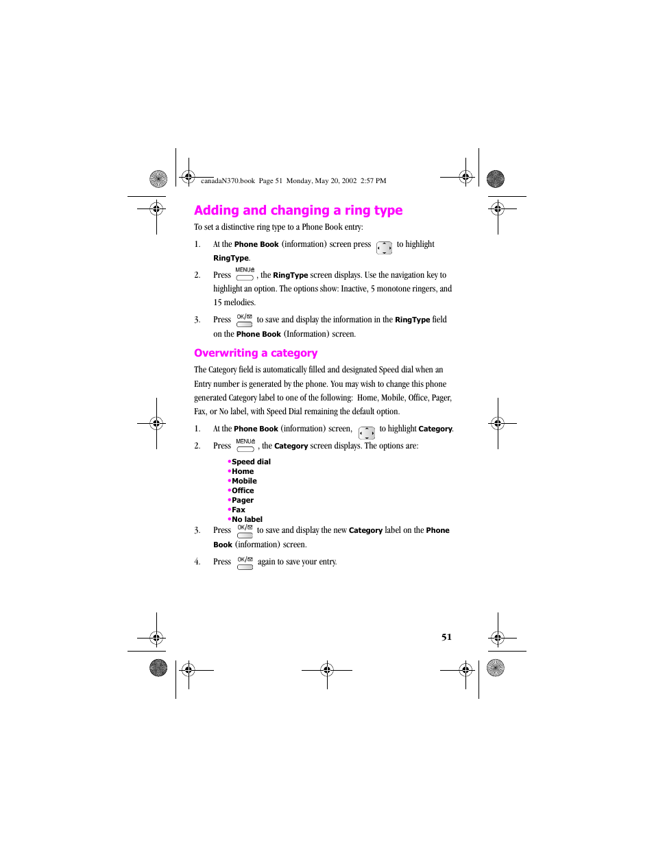 Adding and changing a ring type | Samsung 20040414141622906 User Manual | Page 51 / 152