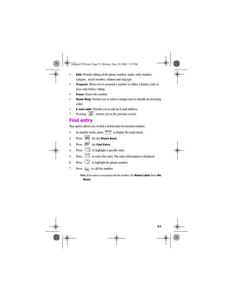 Find entry | Samsung 20040414141622906 User Manual | Page 53 / 152