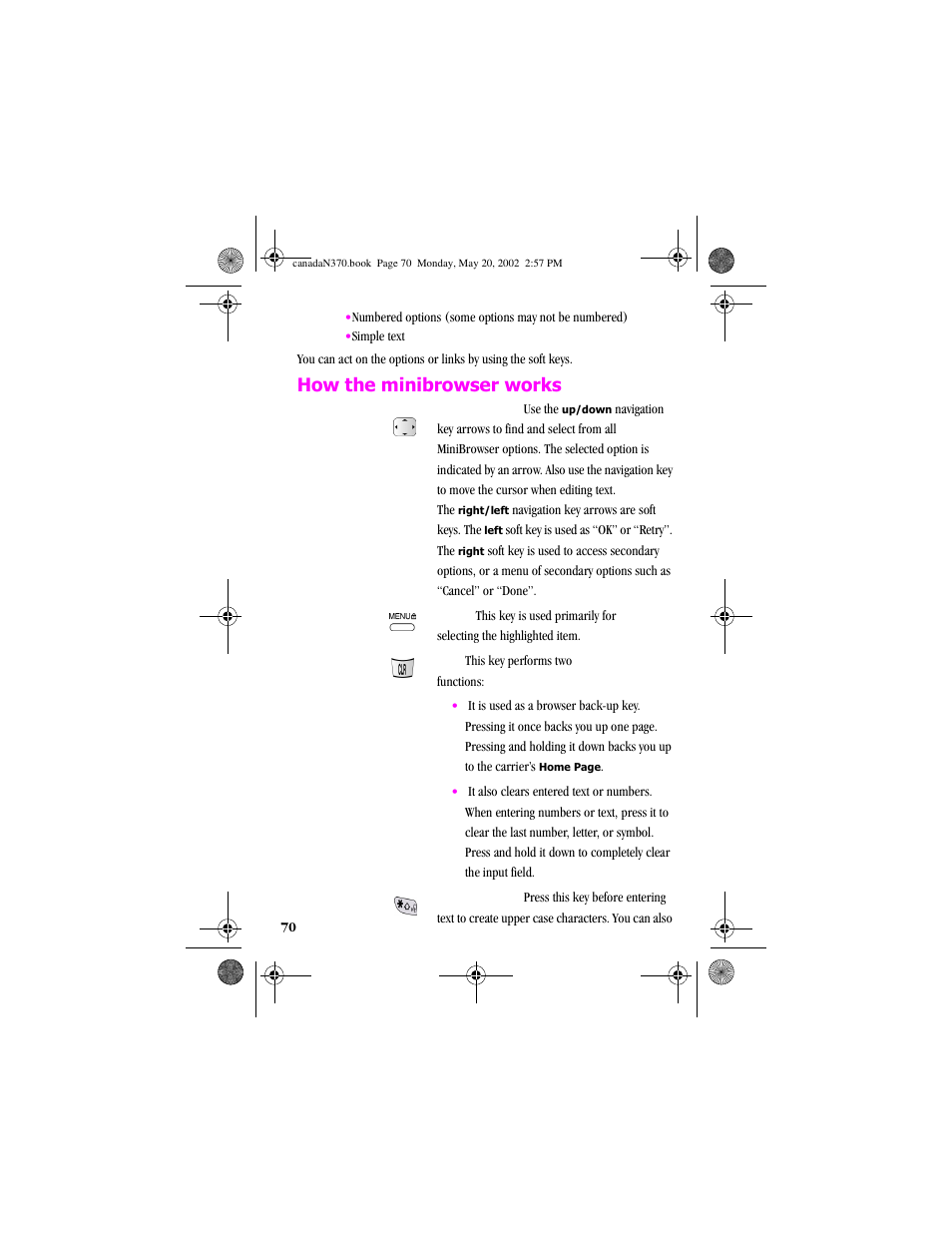 How the minibrowser works | Samsung 20040414141622906 User Manual | Page 70 / 152