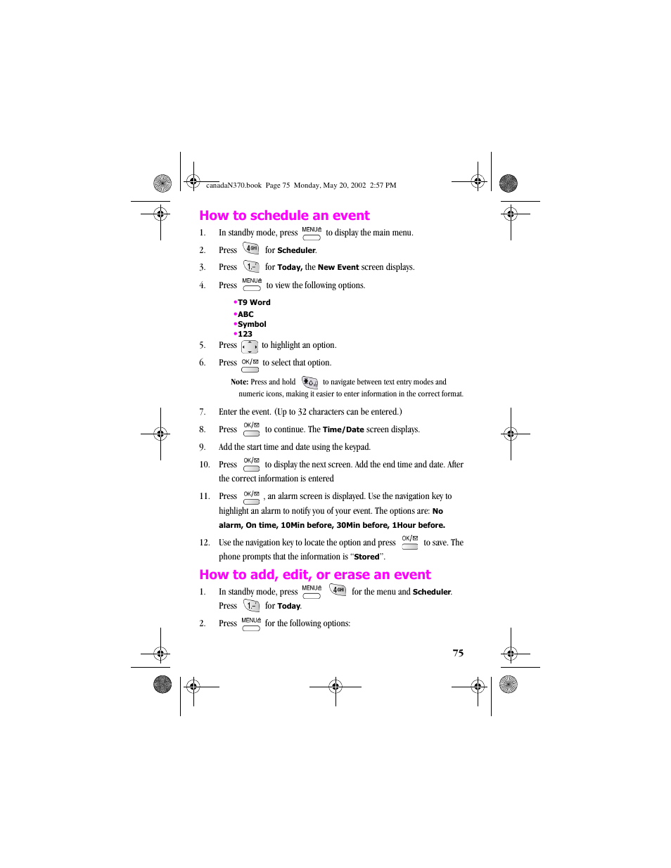 How to schedule an event, How to add, edit, or erase an event | Samsung 20040414141622906 User Manual | Page 75 / 152