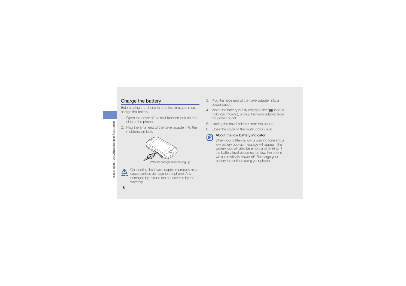 Charge the battery | Samsung Genoa User Manual | Page 25 / 70