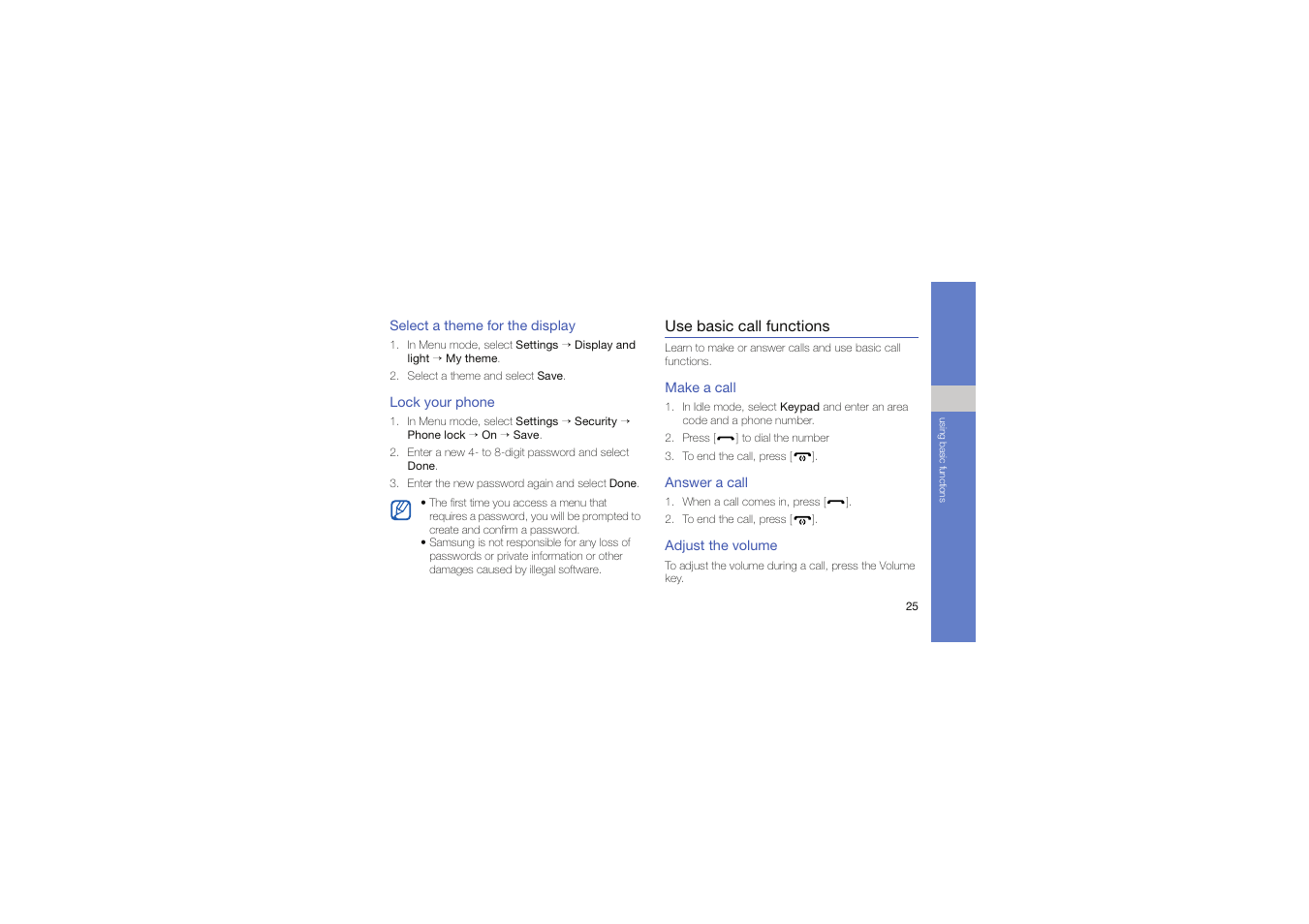 Use basic call functions | Samsung Genoa User Manual | Page 32 / 70