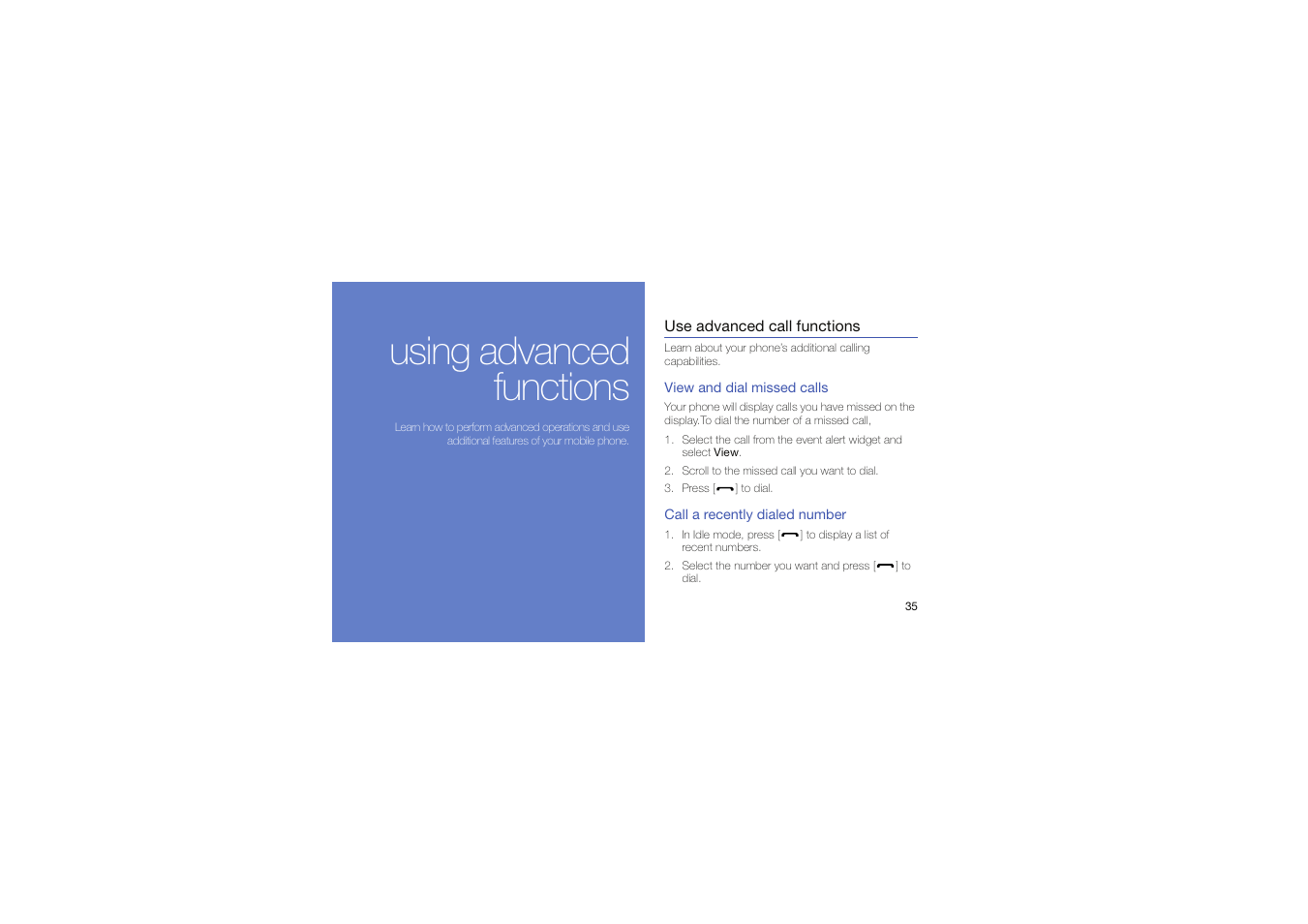 Using advanced functions, Use advanced call functions | Samsung Genoa User Manual | Page 42 / 70