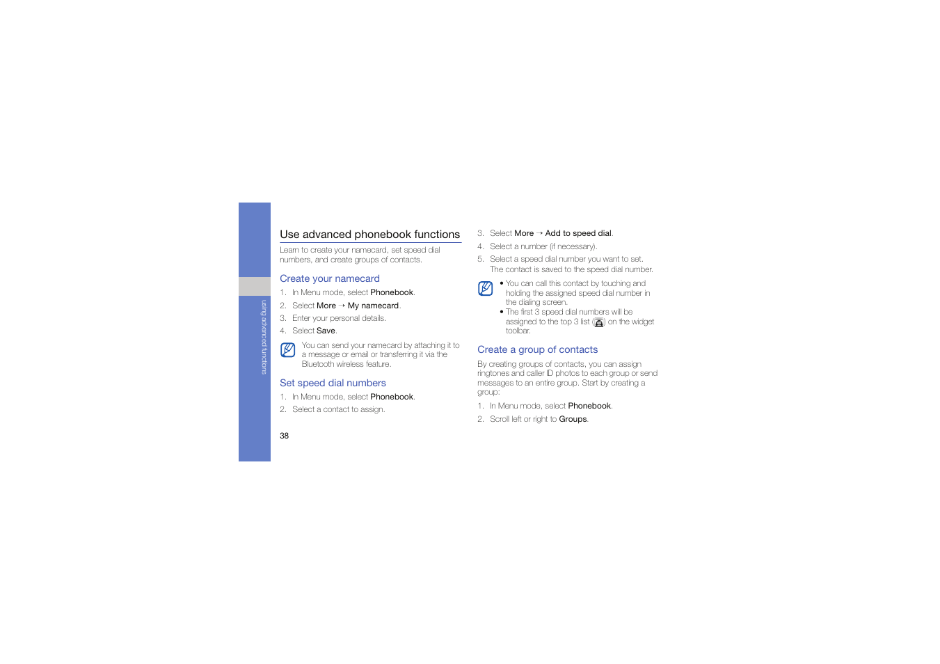 Use advanced phonebook functions | Samsung Genoa User Manual | Page 45 / 70