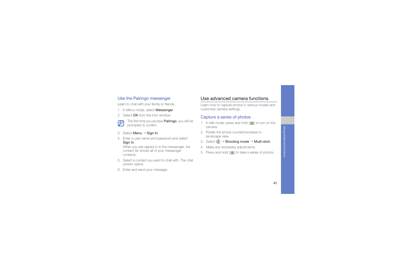 Use advanced camera functions | Samsung Genoa User Manual | Page 48 / 70