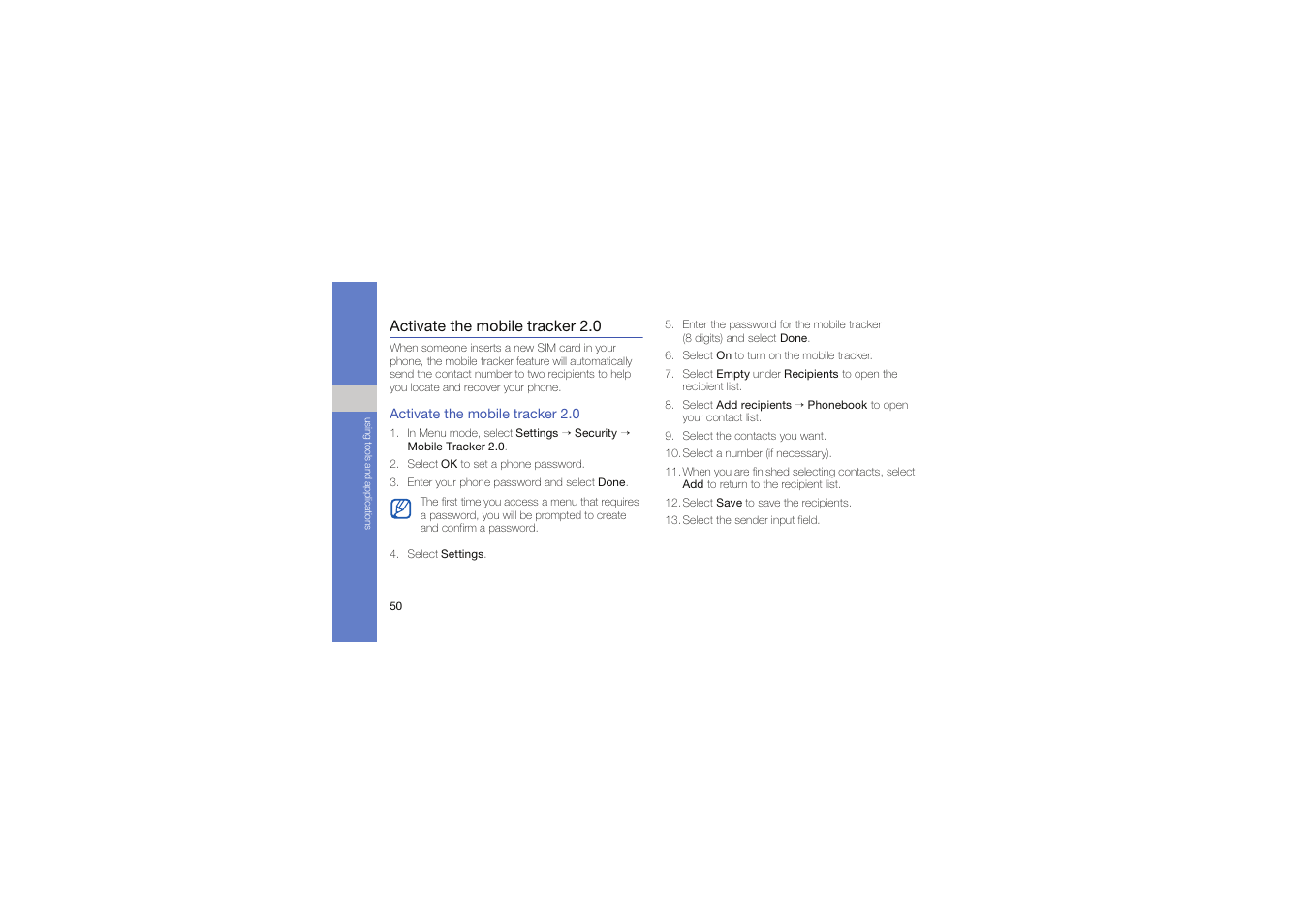 Activate the mobile tracker 2.0 | Samsung Genoa User Manual | Page 57 / 70