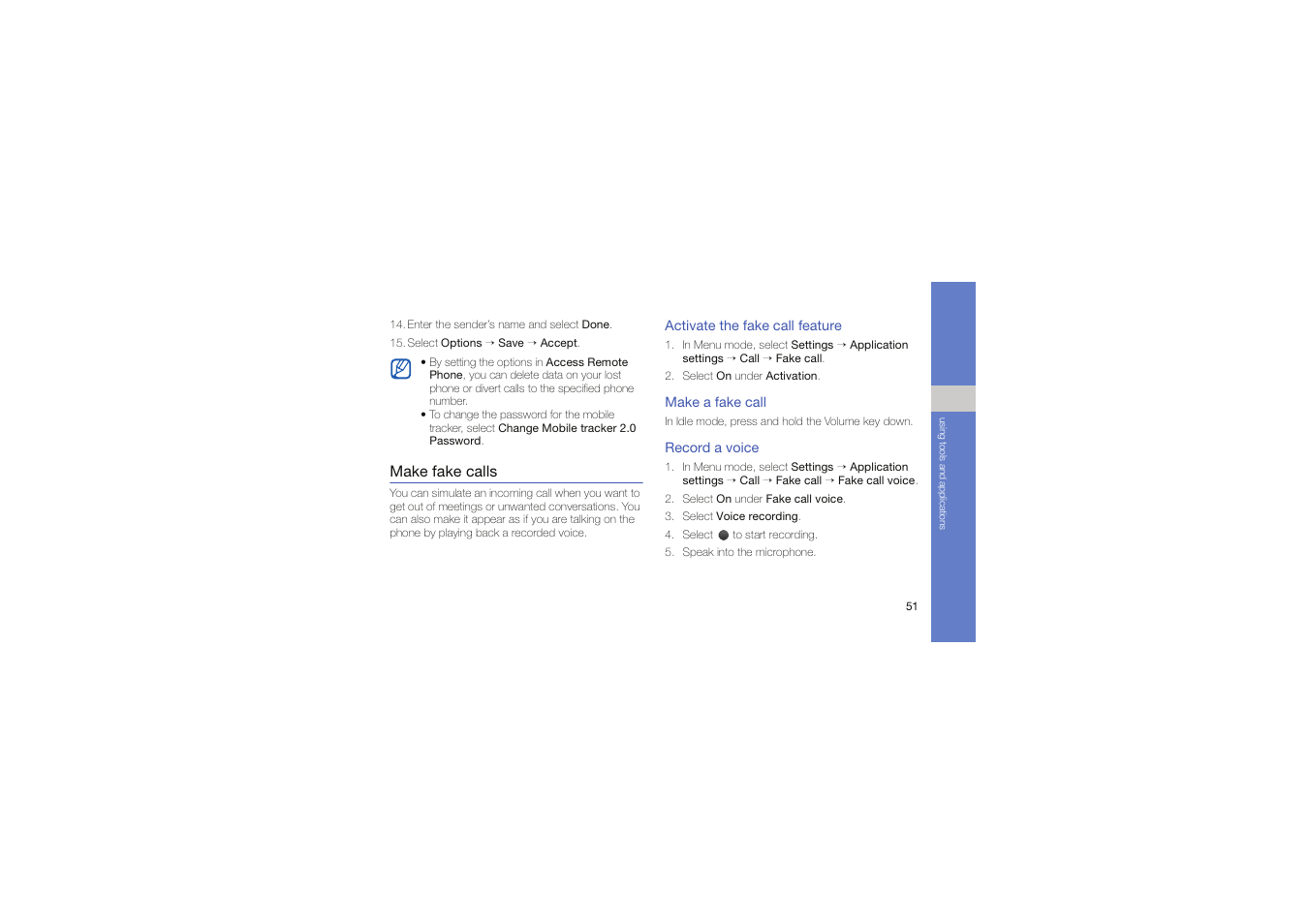 Make fake calls | Samsung Genoa User Manual | Page 58 / 70