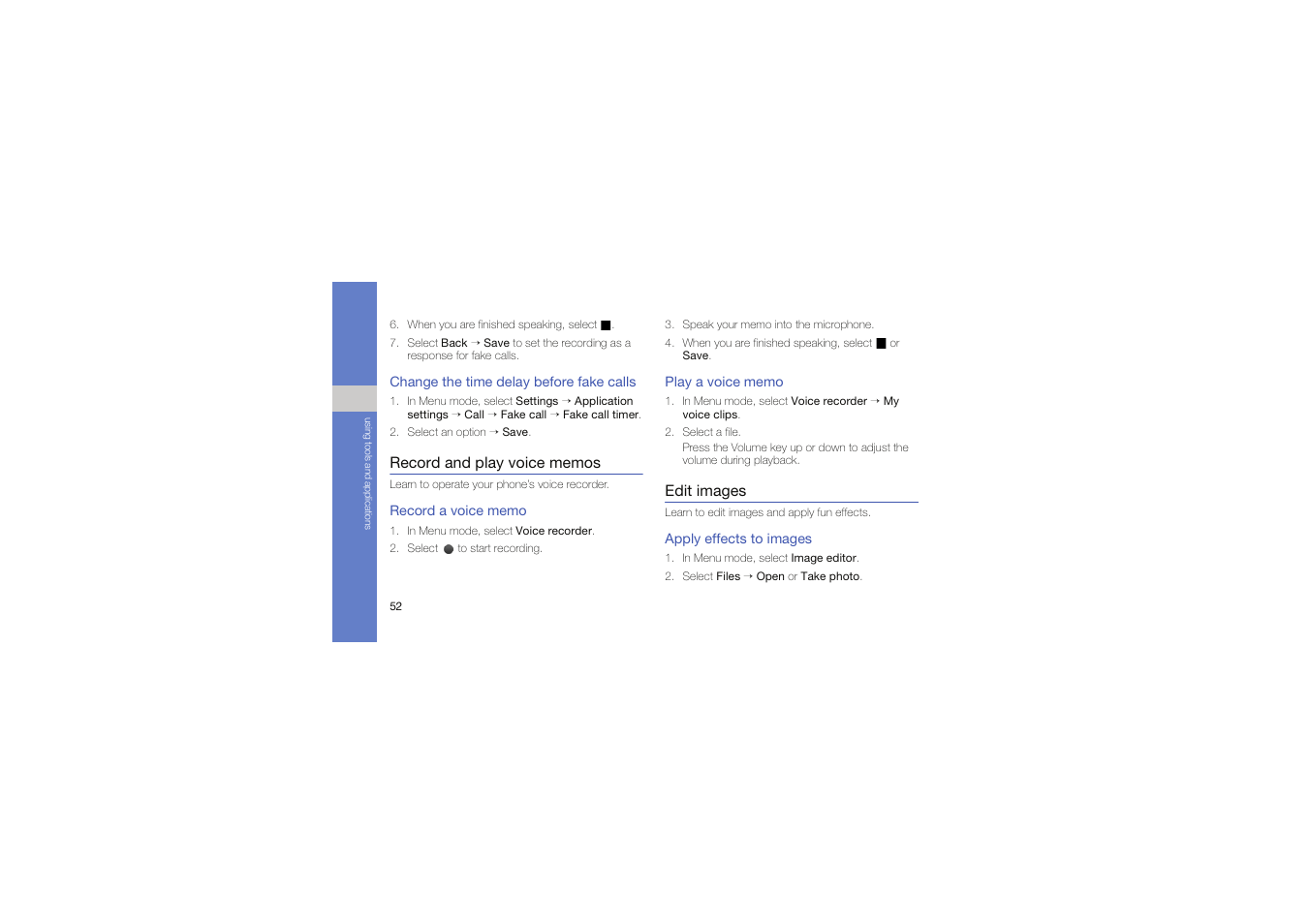 Record and play voice memos, Edit images | Samsung Genoa User Manual | Page 59 / 70