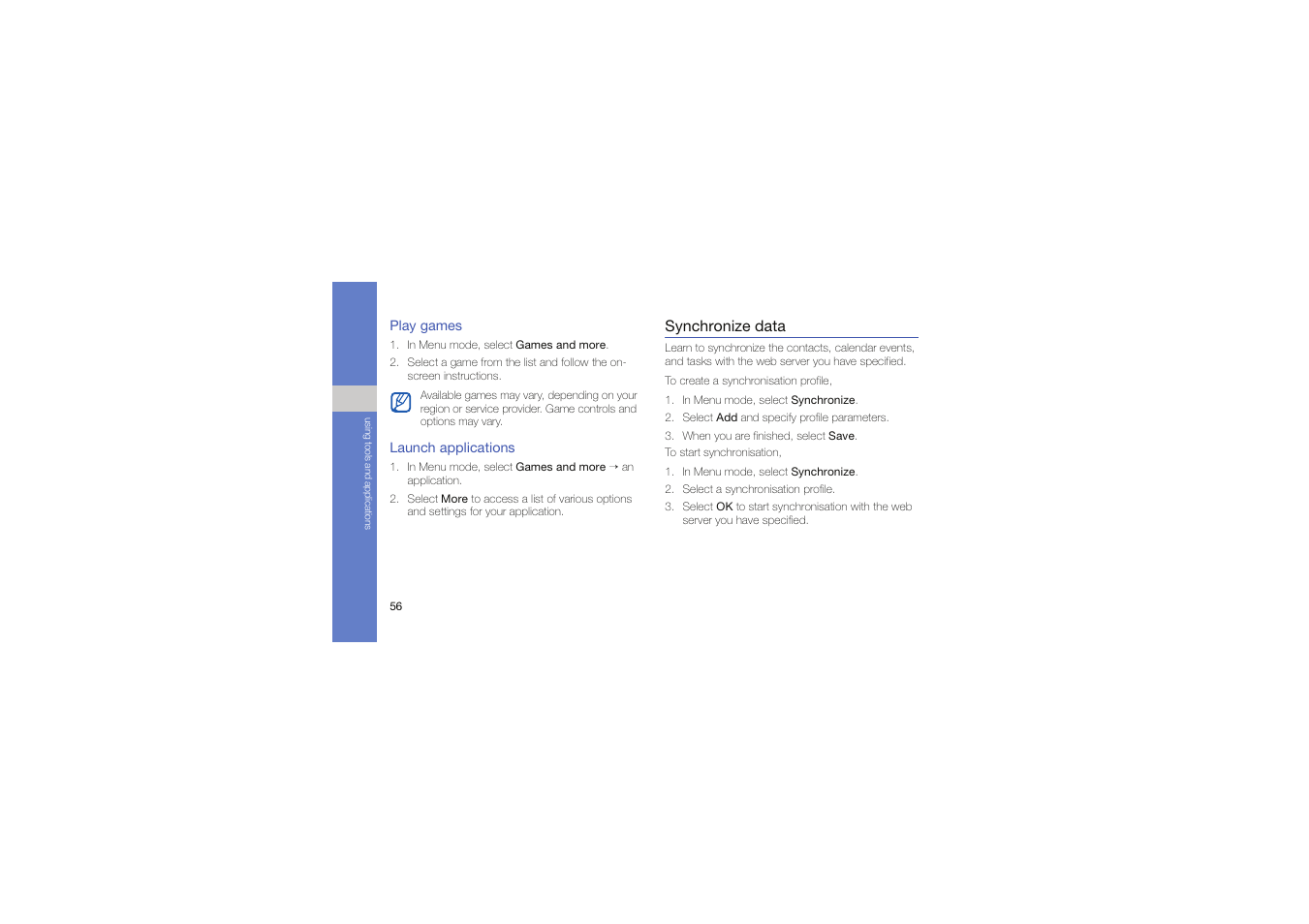 Synchronize data | Samsung Genoa User Manual | Page 63 / 70