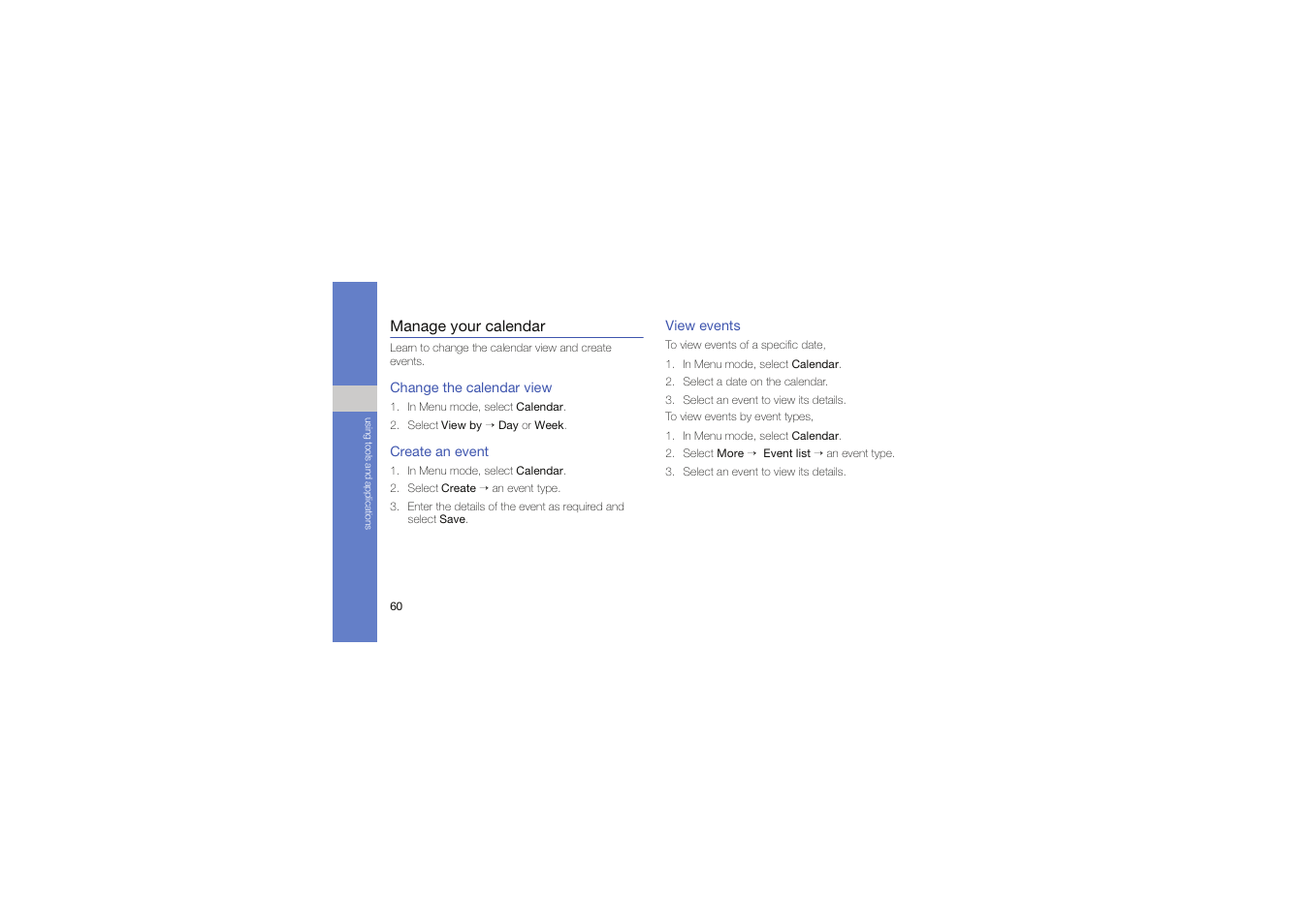 Manage your calendar | Samsung Genoa User Manual | Page 67 / 70