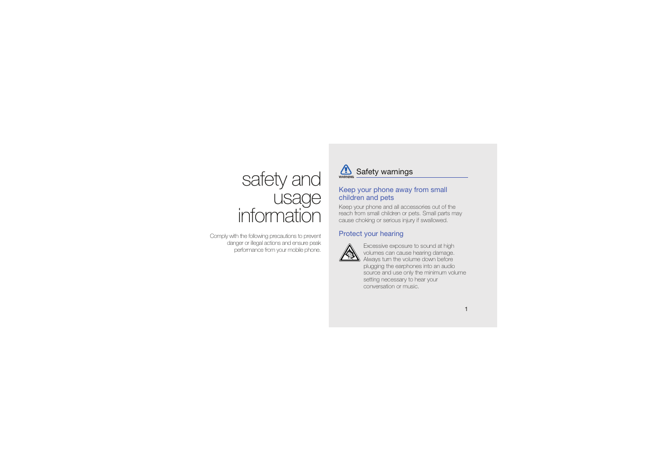 Safety and usage information, Safety warnings | Samsung Genoa User Manual | Page 8 / 70
