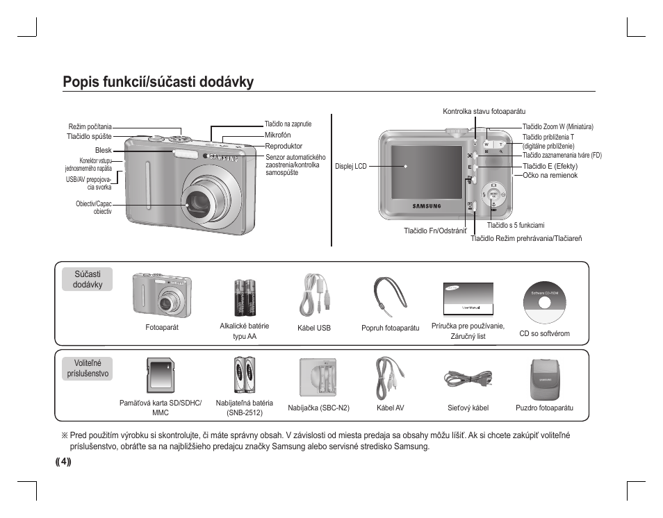 Popis funkcií/súčasti dodávky | Samsung D760 User Manual | Page 101 / 162